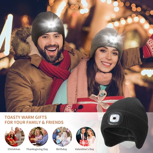 CENSGO Fleece Lined Beanie with a Light Built in, Warm Lighted Stocking Hat with Ear Flaps - color: Black