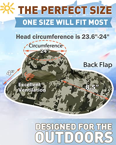 Tirrinia Wide Brim Sun Hat with Neck Flap for Men & Women - color: Digital Camo Green