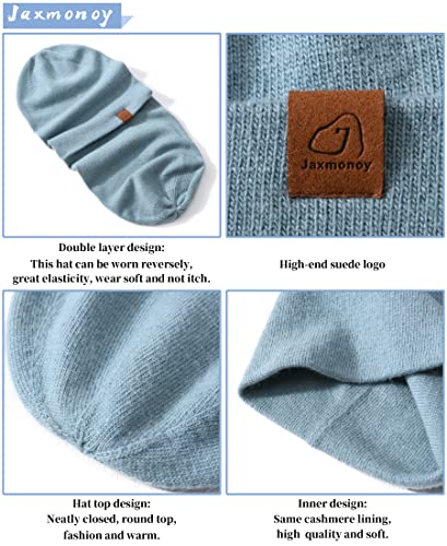 jaxmonoy Slouchy Knit Beanies Winter Hats for Women Men Soft Warm Reversible Slouch Cuffed Skull Knitted Beanie Cap - color: Blue