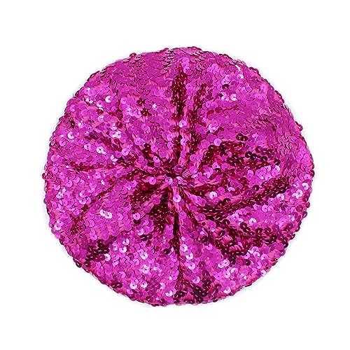 JUMISEE Sparkly Sequin Berets for Women Girls Fashion Beanie Hat Costume Accessories for Festival Party Dance - color: Hot Pink