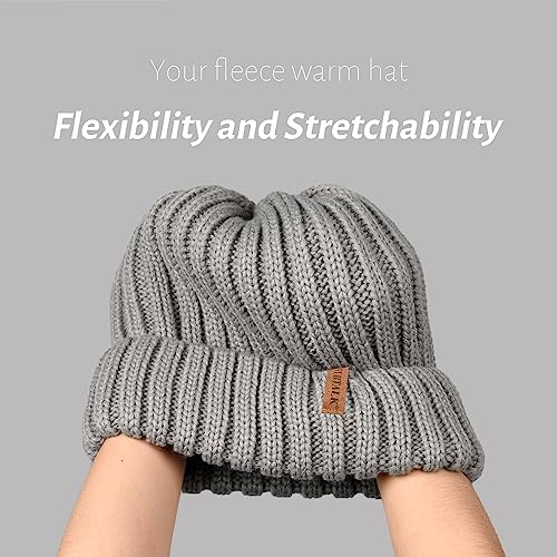 FURTALK Winter Hats for Women Fleece Lined Beanie Knit Chunky Womens Snow Cap - color: Grey
