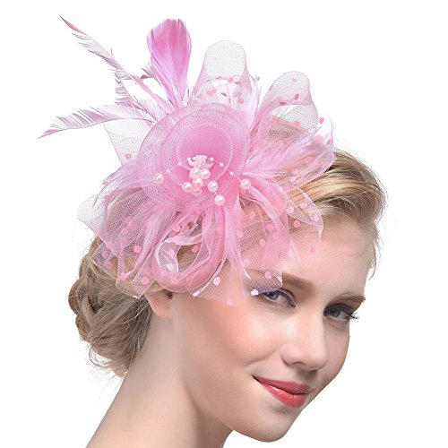 AQOKKA Women Fascinators Hats Flower Fascinators with Headband and Clip Tea Party Headwear for Women and Girls - color: 1 Pc 7" Diameter / Pink
