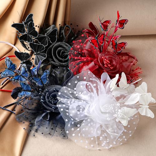 Zinniday Butterfly Derby Hat 2025 - Classic Tea Party Hats with Hair Clip, 1920s 50s Fascinators for Lady Woman - color: Navy Blue