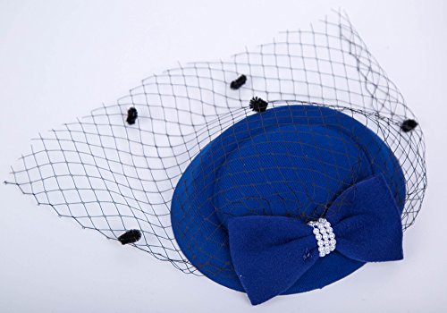 Fascinator Hats for Women 20s 50s Vintage Pillbox Hat Kentucky Derby Fascinators Flower Veil Wedding Tea Party Hat - color: 11c-blue