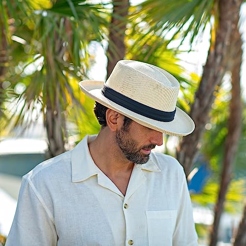 Panama Jack Mens Straw Safari Sun Hat - color: Navy, size: Large-X-Large