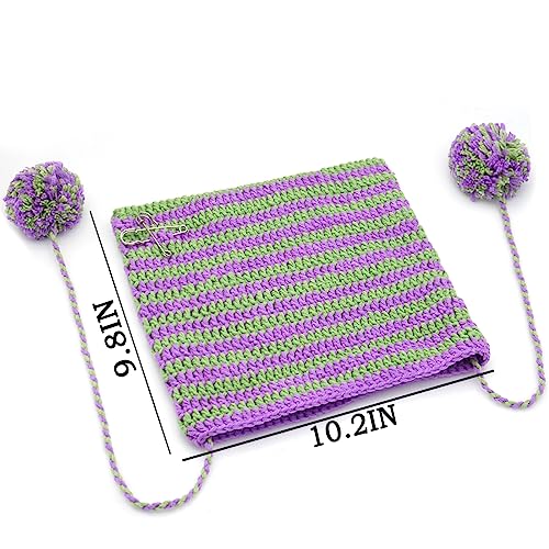 XYIYI Crochet Hats for Women Fox Knit Hat with Pompoms Grunge Goth Accessories Slouchy Beanies for Women Girls - color: Purple Green