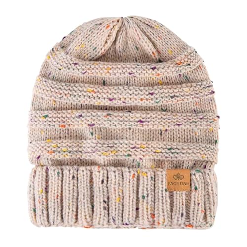 Womens Winter Beanie Warm Knit Hat Cable Stretch Trendy Ribbed Chunky Cap - color: Dot Oat