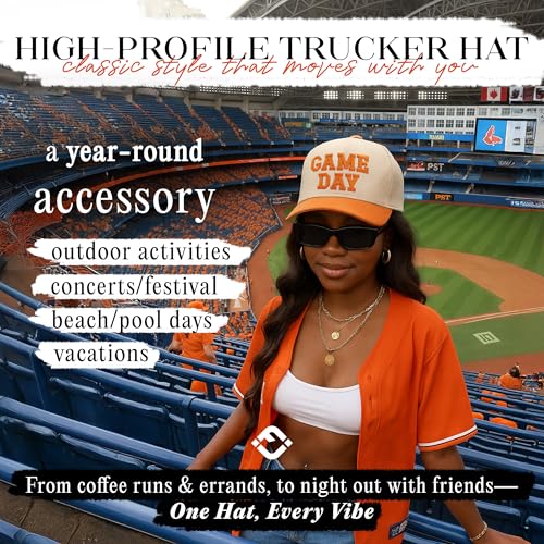 Funky Junque Trucker Snapback Hat - color: Game Day - Orange/Beige