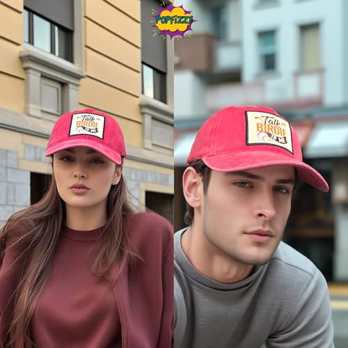 Popfizzy Funny Hats for Men and Women, Fun Adult Baseball Cap, Funny Birthday Gifts for Women and Men, Cool Dad Hat Gift Idea - color: Talk Birdie to Me (Red)