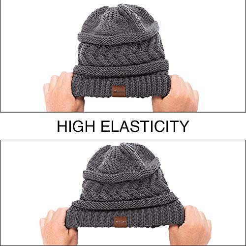 Rosoz 2 Pack Ponytail Beanie for Women,Winter Warm Beanie Tail Soft Stretch Cable Knit Messy High Bun Hat - color: Black/Grey