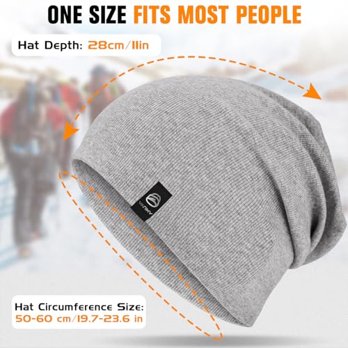 YANIKY Slouchy Beanie for Women, Mens Soft Cotton Beanie Hat, Double Layer Windproof Skull Cap for All Seasons - color: Grey