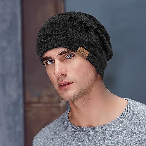 Senker Fashion 2 Pcs Winter Slouchy Beanie Hats for Men, Warm Mens Beanies - color: Red Black