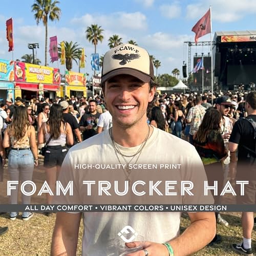 Funky Junque Premium Mesh Snapback Trucker Hat - Stylish Comfort for All - Patriotic, Humor & More - color: F-caw-f - Beige/Brown