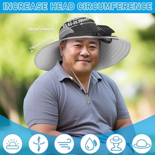 Berlune Solar Fan Hat Wide Brim with Neck Flap UPF 50+ - color: Dark Grey
