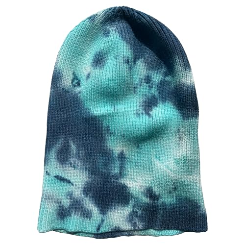 Beanie for Women Men Unisex Tie Dye Cuffed Knit Skull Cap Colorful Gradient Winter Hat Soft Slouchy Warm Less Static - color: Blue