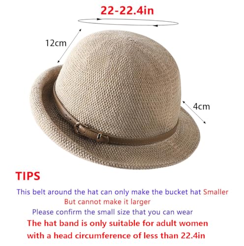 Women Beach Cloche Sun Bucket Hat Rolled Church Hat Folded Shipping - color: Belt/Khaki