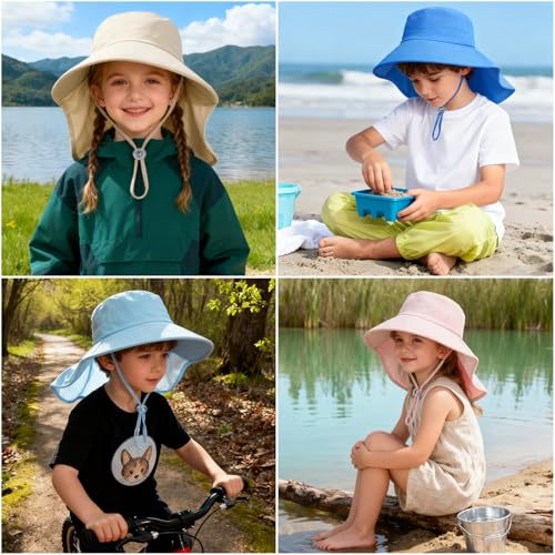 ZOORON Outdoor Kids Sun Hat with Neck Flap UPF 50+ Sun Protection Fishing Hat Wide Brim Summer Kids Beach Hats for Girls Boys - color: 1pack-light Blue