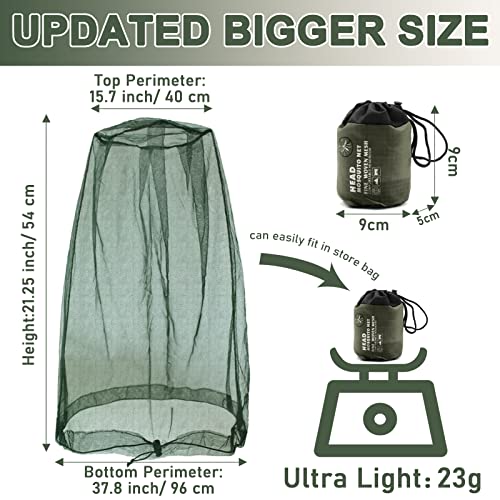 Benvo Mosquito Head Net Mesh, Face Neck Fly Netting Hood from Bugs Gnats Noseeums Screen Net for Any Outdoor Lover- with Carry Bags Fits Most Sizes of Hats Caps (2pcs, Olive, Updated Big Net) - color: Olive