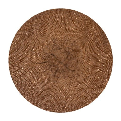 Morehats Women's Warm Metallic Stripe Knit Beret Hat - color: Light Brown