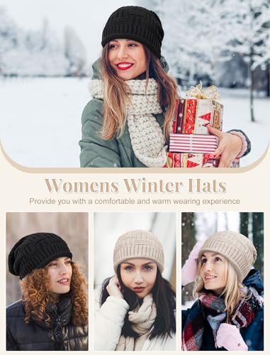 Senker Fashion 2 Pack Winter Beanie Hats for Women, Womens Slouchy Beanies - color: Beige Black