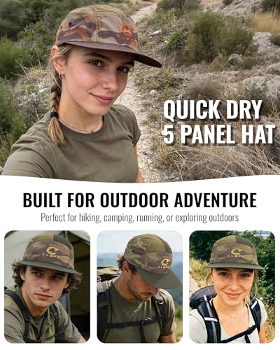 CLAPE Quick Dry 5 Panel Hat, Camo Lightweight Outdoor Cap - color: Cl5p32-khaki