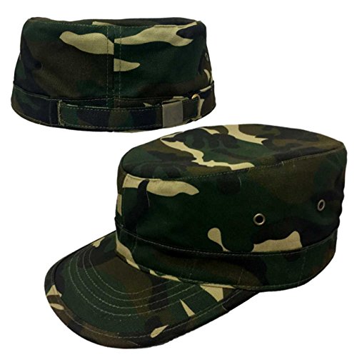 Military Style Solid Blank GI Flat Top Cadet Cotton Castro Patrol Fitted Cap Hat - color: Camo