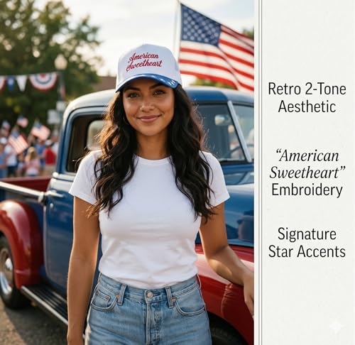 D&Y Retro 2-Tone Canvas Baseball Cap for Women - Funny Embroidered Distressed Snapback, Adjustable Cotton Dad Hat - color: American Sweetheart-blue