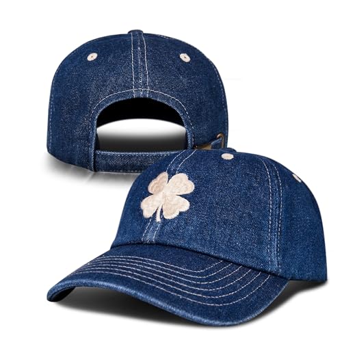 Lucky Brand Classic Cotton Adjustable | Dad Hat | Baseball Cap | Golf | Fishing | Low Profile | 5 Panel Design - color: Lucky Clover - Light Denim