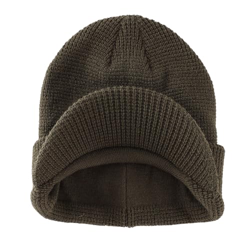 Home Prefer Mens Wool Blend Winter Hat Double-Layer Warm Knit Pre-Curve Visor Beanie Brimmed Beanies Hat for Men Women - color: Army Green