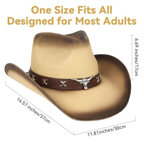 WQWOVRVO Cowboy Hat,Cowgirl Hat,Western Cowboy Hats for Women/Mens/Straw Wide with Shapeable Brim Cowboy Hat for Womens - color: Beige & Coffee