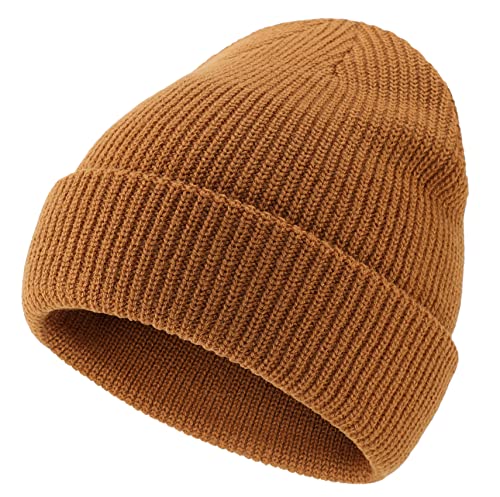 Connectyle Classic Double Layer Knit Beanie Hat Warm Thick Acrylic Winter Hats Daily Cuffed Beanies Watch Hat for Men Women - color: Camel
