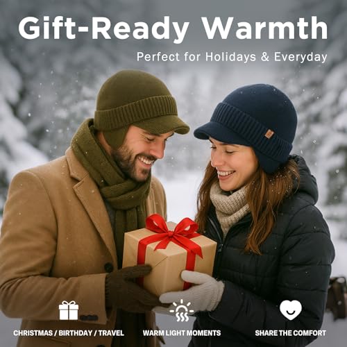 TOP-EX DryKnit™ 80% Merino Wool Waterproof Warm Brim Beanie with Ear Flaps - color: Navy (Waterproof), size: Medium-Large