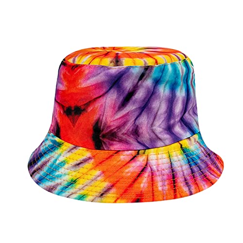 2pcs Tie Dye Bucket Hats 80s Hippie Hat Reversible Unisex Fisherman Cap Summer Sun Hat Outdoor Headwear
