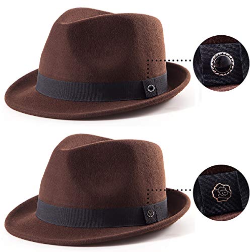 LADYBRO Straw Trilby Fedora Hat for Men Women 1920s Wool Felt Panama 7 1/4 - color: 08 Coffee, Size: 7 1/4 (58cm), Fits 22" - 22 7/8"