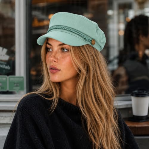 C.C Cotton Fisherman Cap for Women – Classic Fiddler Hat, Lightweight Breathable Cotton, Trendy Greek Fisherman Style - color: Cotton-mint