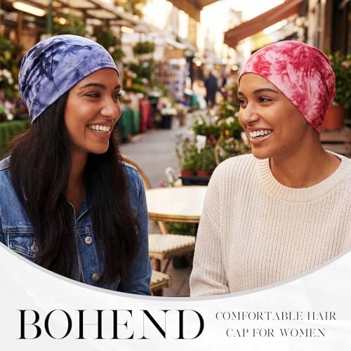 Bohend Bohemian Beanie Hats Headwear Cap Stretch Non Slip Bandanas Sleep Turbans Hats for Women Men Close top Head Covering - style: Tie-dye 1