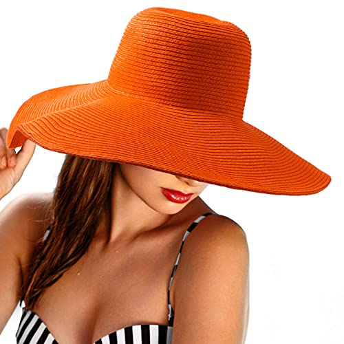 Women's Wide Brim Sun Hat - UV Protection Floppy Straw Sunhat Summer 7 1/4 - color: 005 Orange, Size 58cm, for 22 - 22 7/8" ( 7, 7 1/8, 7 1/4 )