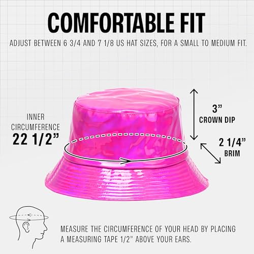 Rave Bucket Hat for Women & Men - Cute Bucket Hats - Festival Hat Adjustable 50+ SPF Protection Rave Accessories - color: Holographic Pink