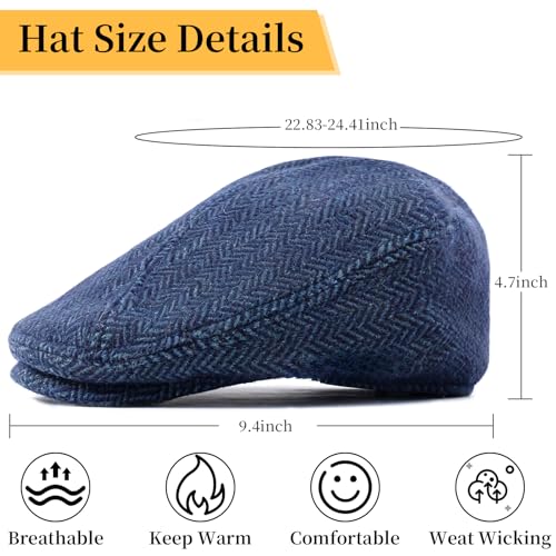 Newsboy Cap for Men Flat Wool Hats Irish Beret Caps Mens Derby Hat 1920s Mens Dress Hat Herringbone Ivy Cap - color: Blue, size: Large