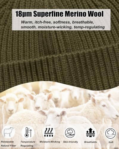 ROYBENS 100% Merino Wool Short Fisherman Beanie for Men Knit Winter Hat - color: 1pcs-army Green