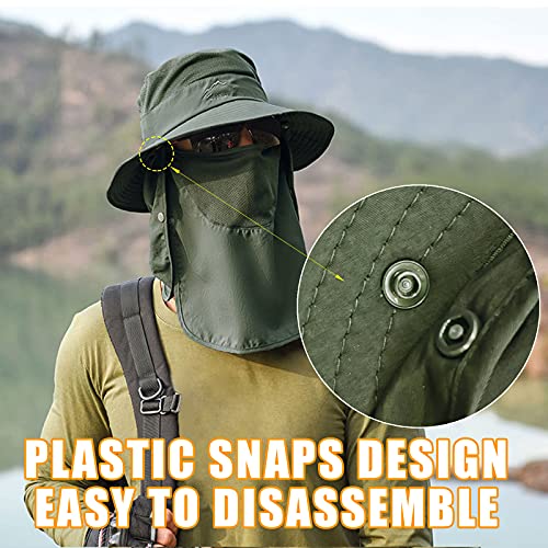 Fishing Hat for Men & Women, Sun Protection Hat with Face Cover & Neck Flap - color: Army Green