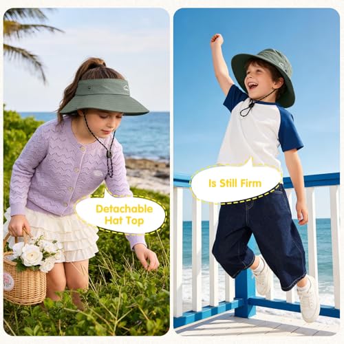 ZOORON Kids UPF 50+ Sun Hat for Boys Girls Wide Brim Lightweight Bucket Hat for Hiking Beach Safari, Quick Dry Adjustable - color: 1pack-dark Gray