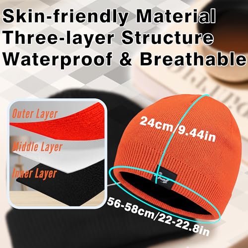 Waterproof Knit Beanie – for Women and Men - color: Orange
