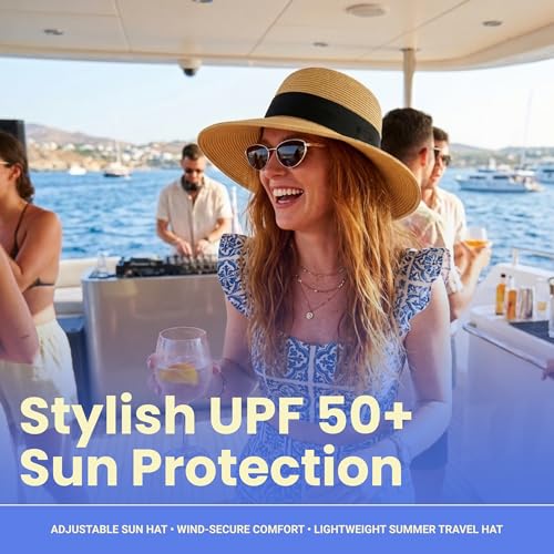 Funky Junque Wide Brim Panama Sun Hat, Womens Packable Straw - color: Split Back Bow - Natural