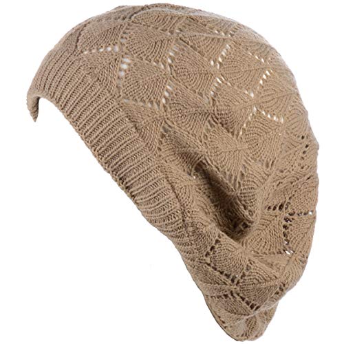 an Womens Lightweight Cut Out Knit Beanie Beret Cap Crochet Hat - Many Styles - color: 2681dkbge