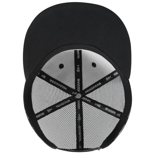 BASSDASH Flat Brim Trucker Cap Adjustable Snapback Hat Mesh Back for Men Women - color: Black Stone