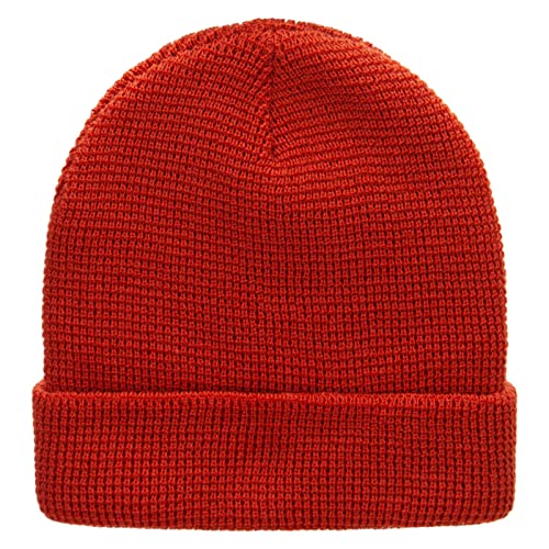 Waffle Knit Cuff Beanie - color: Rust
