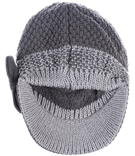 BYOS Womens Winter Chic Cable Warm Fleece Lined Crochet Knit Hat W/Visor Newsboy Cabbie Cap - color: Dk.gray Bow