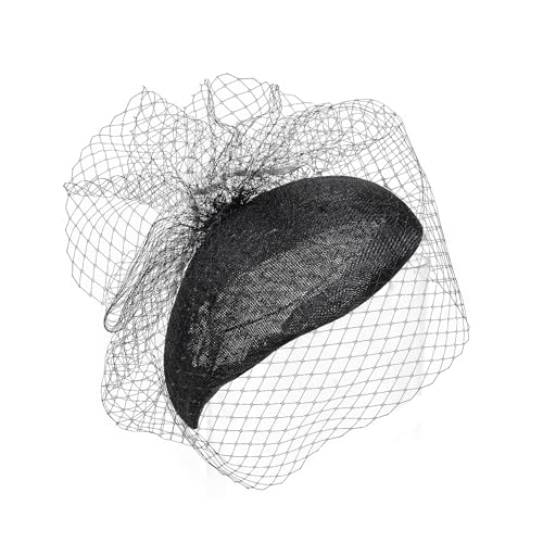 Women's Fascinators Vintage Sinamay Hat Base 20s 50s Teardrop Pillbox Hat with Veil Clip Ladies Church Derby Hats - color: Black