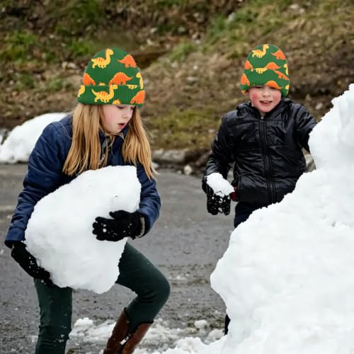 Kids Beanie Knit Hat Winter Unisex Cuffed Beanies Skull Cap Warm Double Layer Thick Acrylic Cute for Girls Boys - color: Dinosaur
